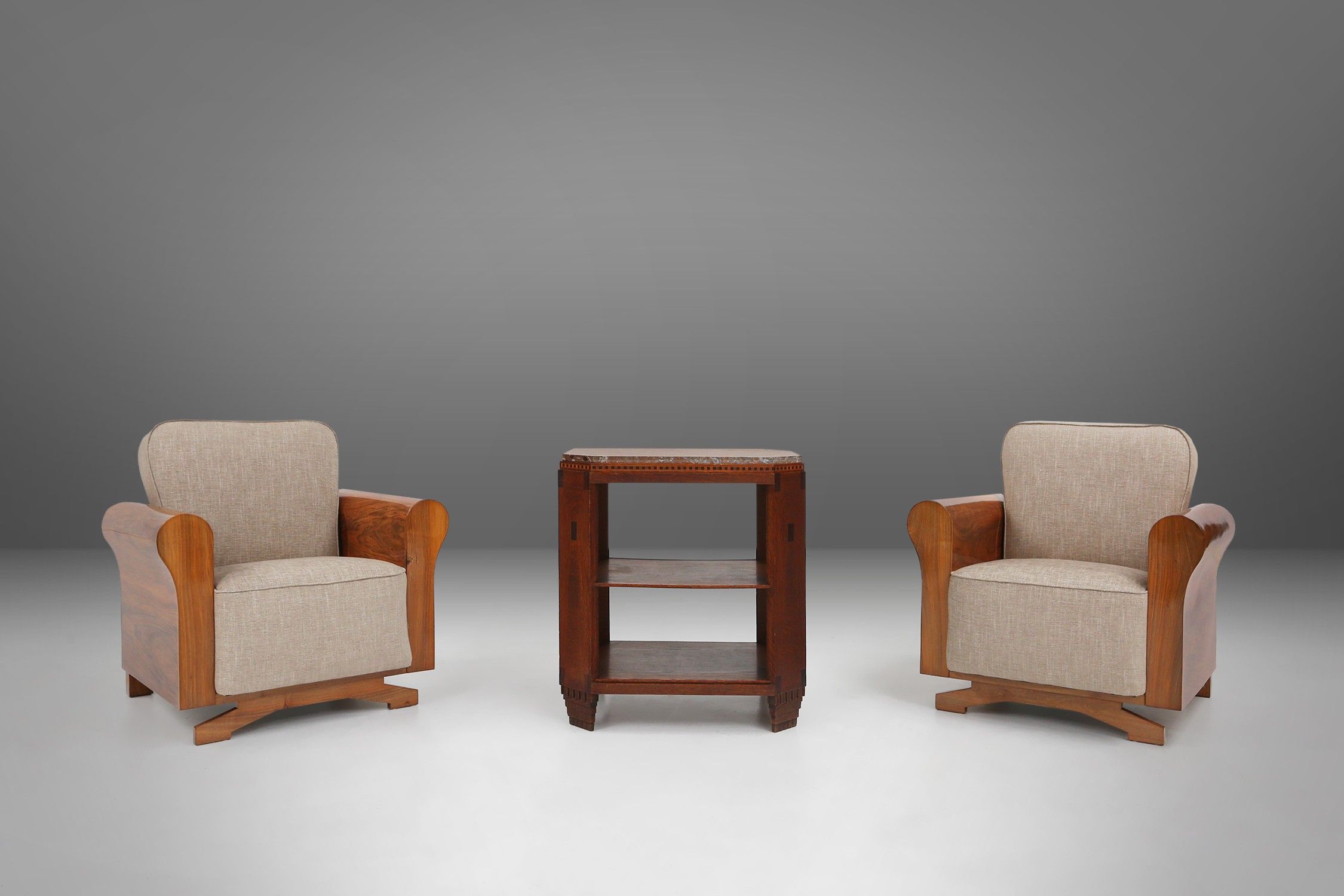 Set of 2 Art Deco Armchairs in Walnut Veneer, France 1930sthumbnail